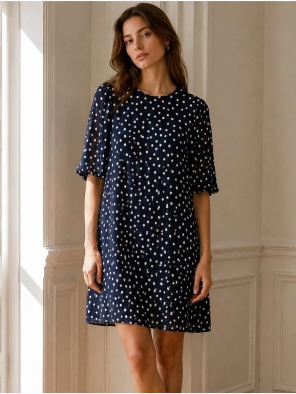 Samsoe Samsoe Navy Doodle Dot Mini Short Sleeve Dress